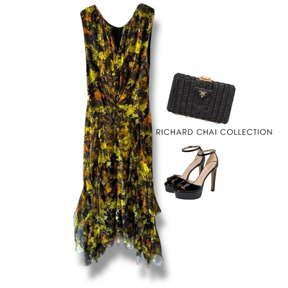 RICHARD CHAI BERGDORF GOODMAN DESIGNER LUXURY HI FASHION SILK FLORAL DRESS SZ 6 - Picture 3 of 6
